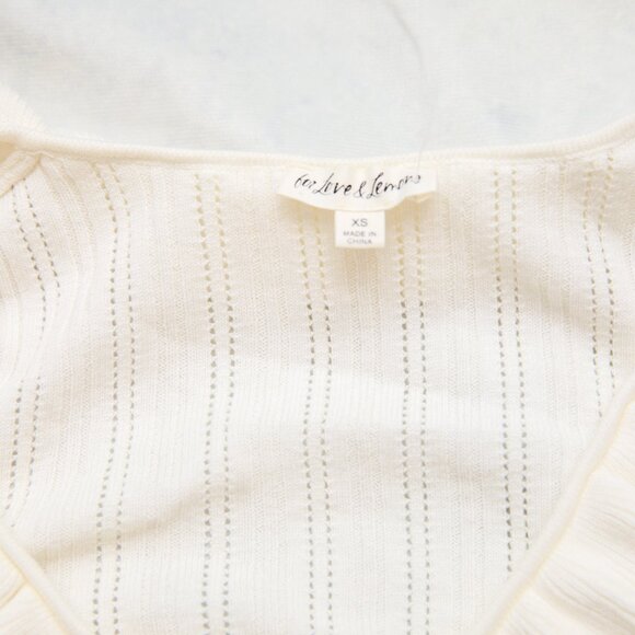 For Love & Lemons XS Camille Pointelle Knit Ruffle Crop Cardigan Top Sweater - Picture 9 of 16